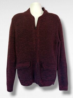 Alfani Mens Medium Full Zip Cardigan Sweater Burgundy Black Textured Knit NWT